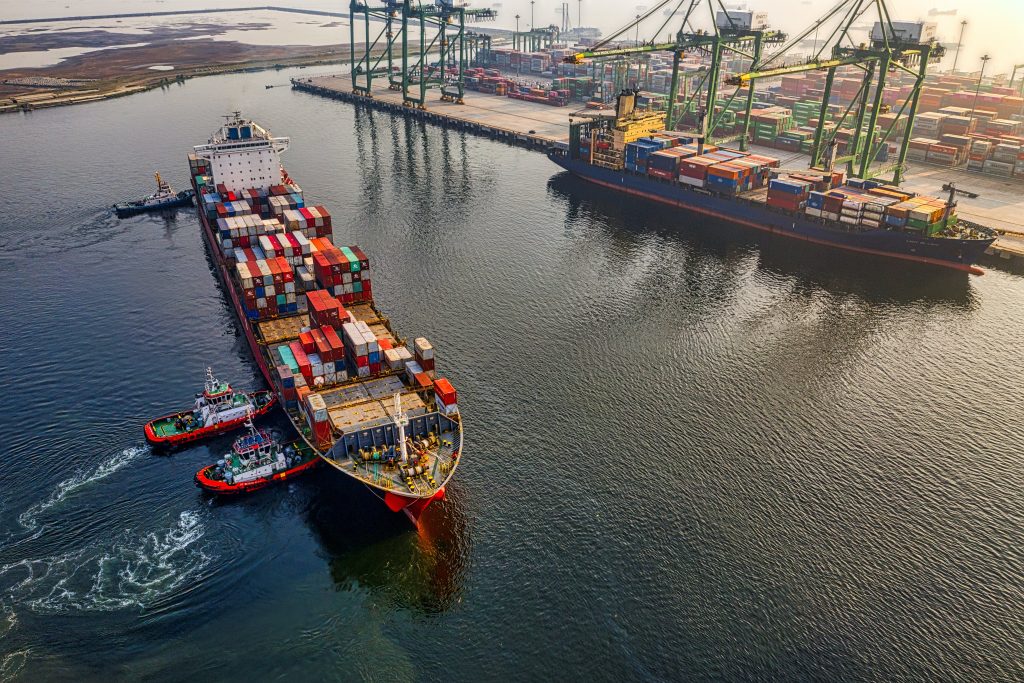 cargo ship in harbour in california