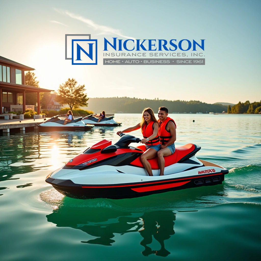 two people on the jet ski during sunset on the marina